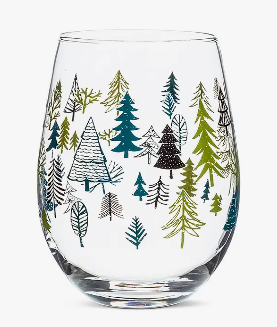 Allover Trees Stemless Wine Glass