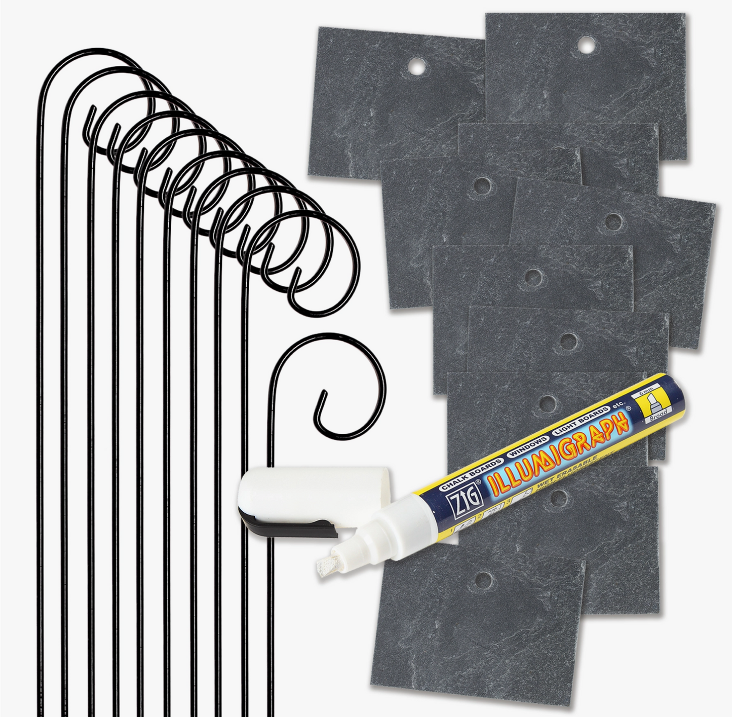 10 Slate Labels + 50 cm Steel Stake + Chalk Marker