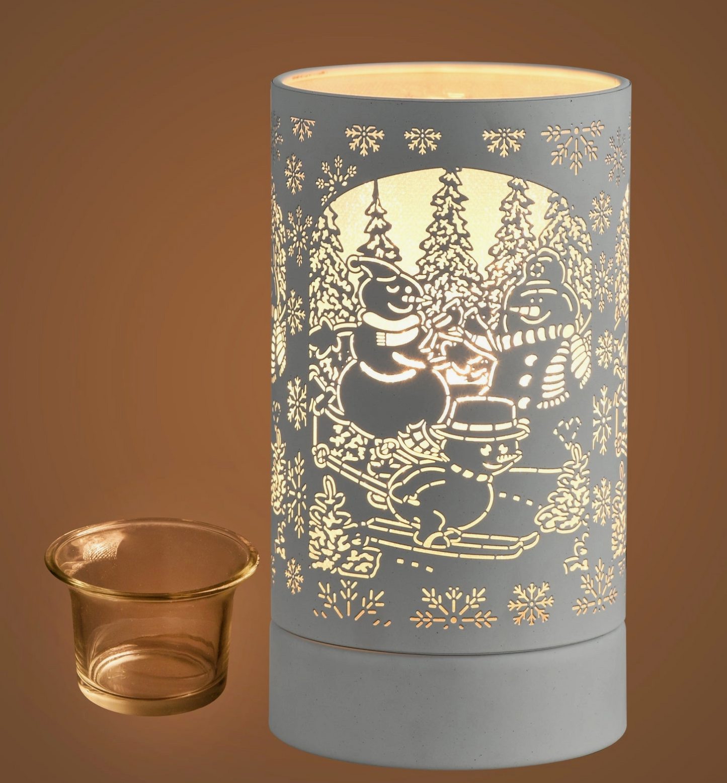 7" Touch Lamp - White Snowman Family