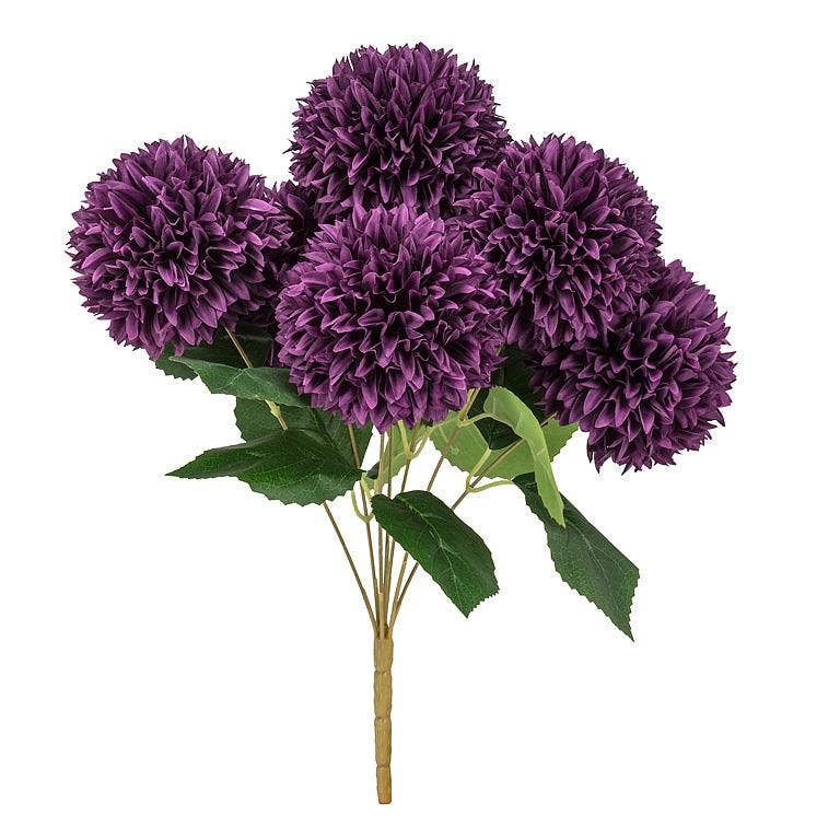 Lg 7 Pompom Dahlia Bouquet-Purple-17"L