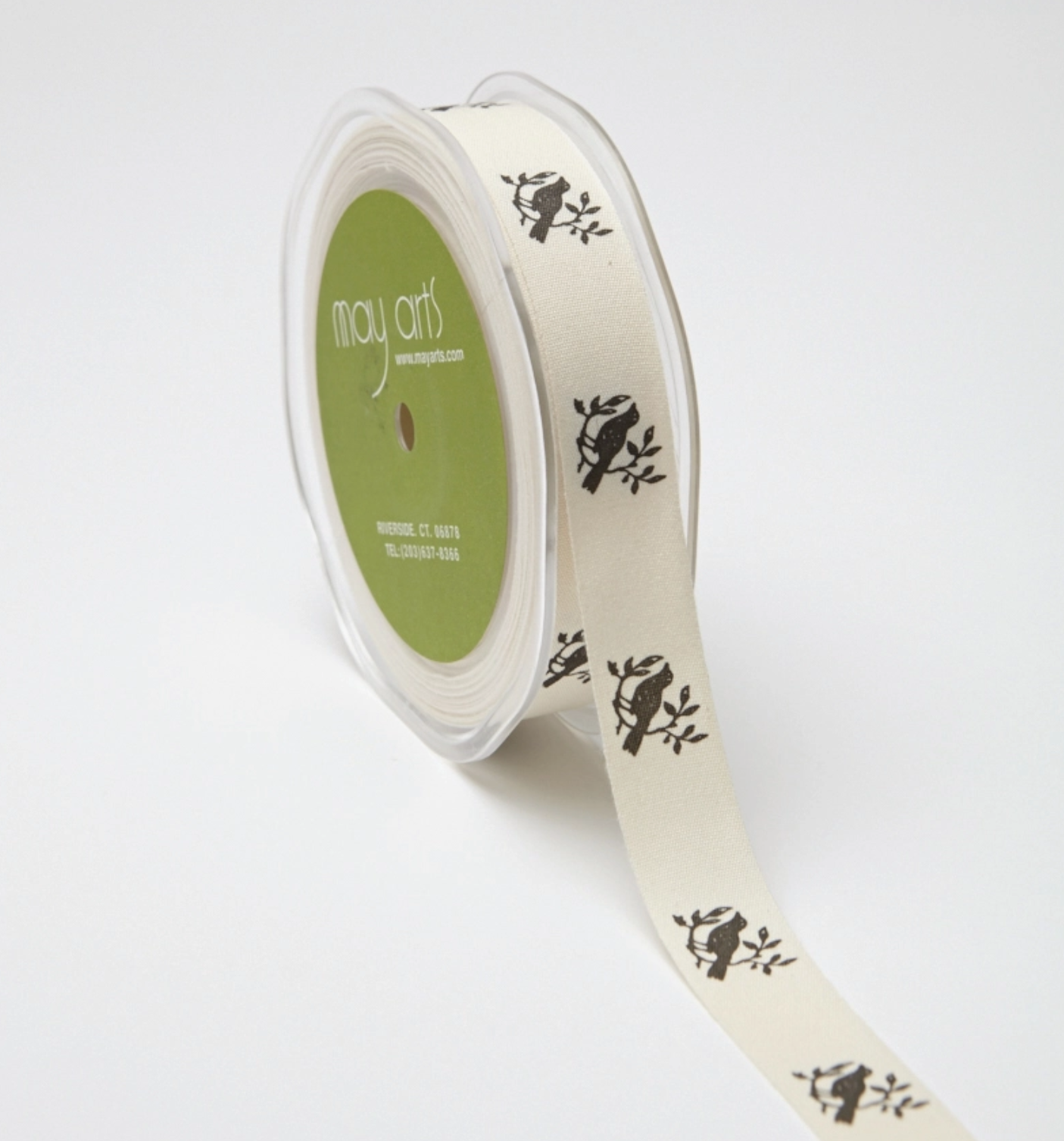 3/4” Bird on a twig Print 100% Cotton Ribbon