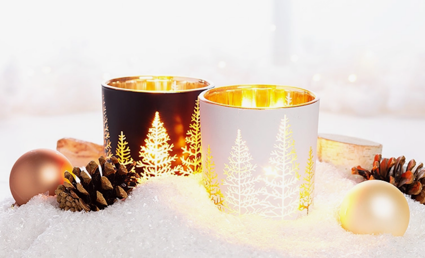 Lg Wht/Gold Tree Tealight - 4"H