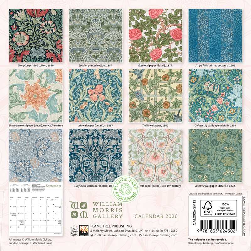 William Morris Gallery Mini Wall Calendar 2026 (Art Calendar) by: Calendar; 12 pages / English