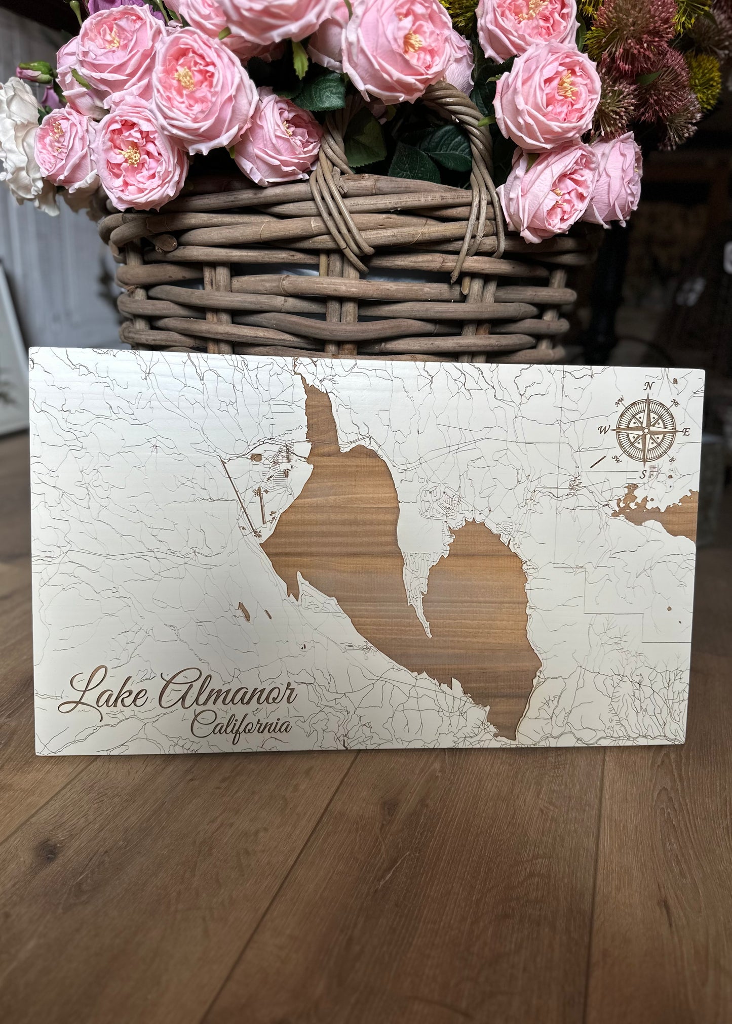 Schmedium Papier Blanc Map of Lake Almanor Sign