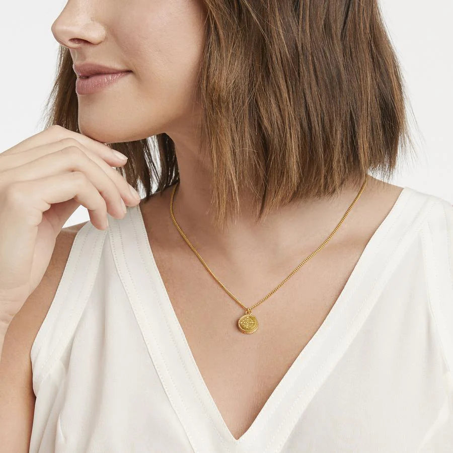 Fleur-de-Lis Solitaire Gold Reversible Necklace - Iridescent Slate Blue