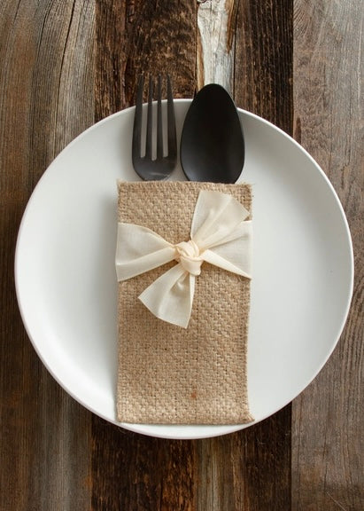 Cream Hand Tied Ribbons Silverware Pouch - Set of 8