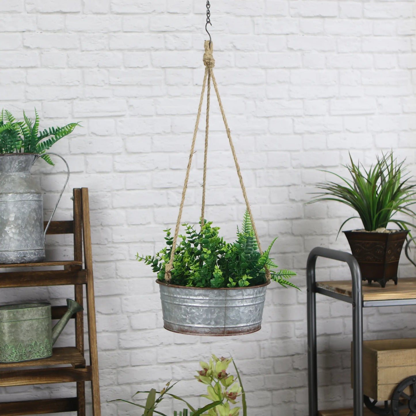 Round Metal Hanging Planter w/ Rope