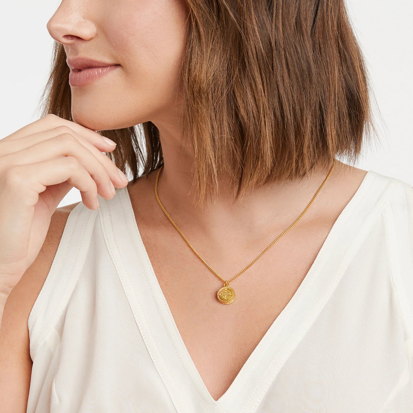 Fleur-de-Lis Solitaire Gold Reversible Necklace - Iridescent Jade Green