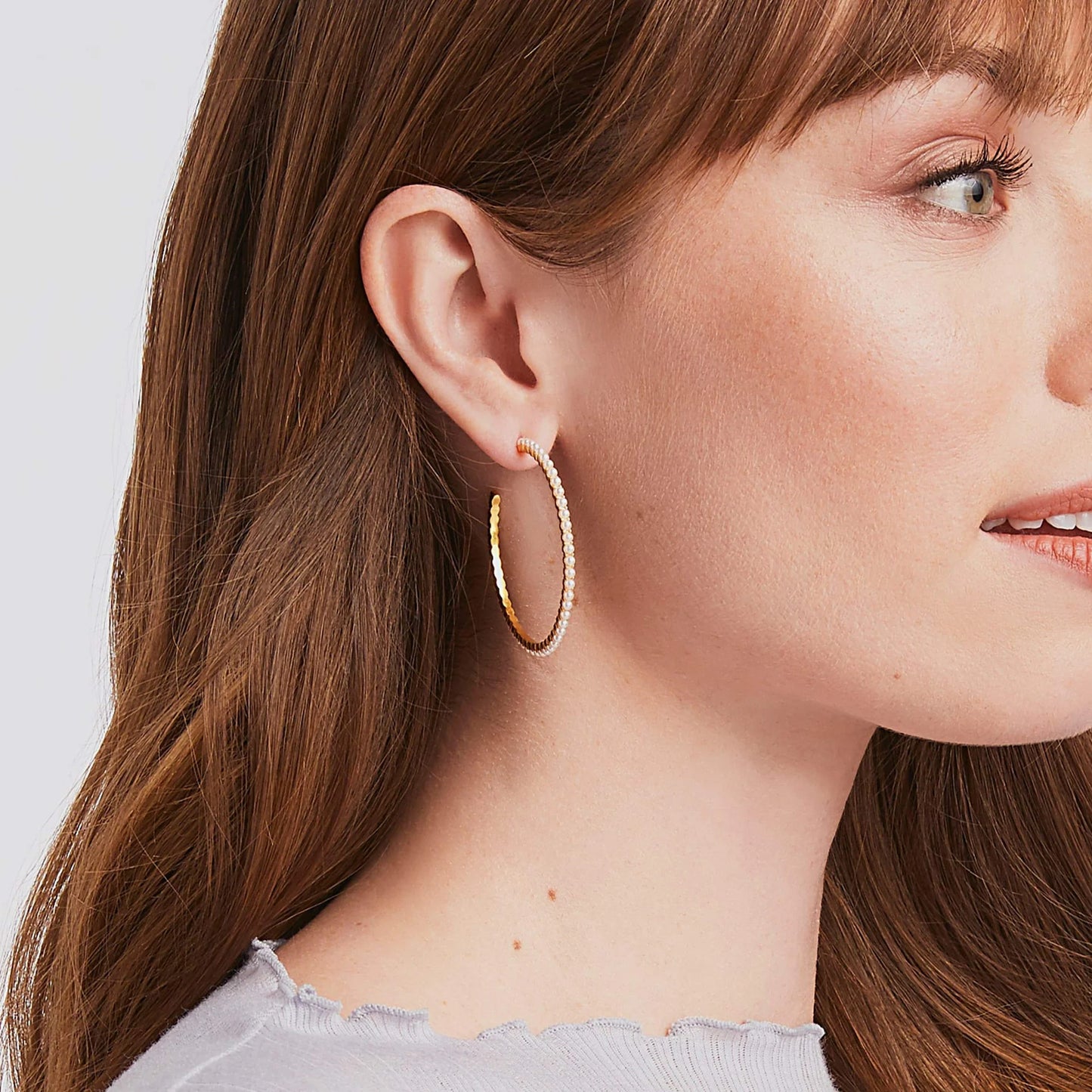 Juliet Gold Large Hoop - Pearl