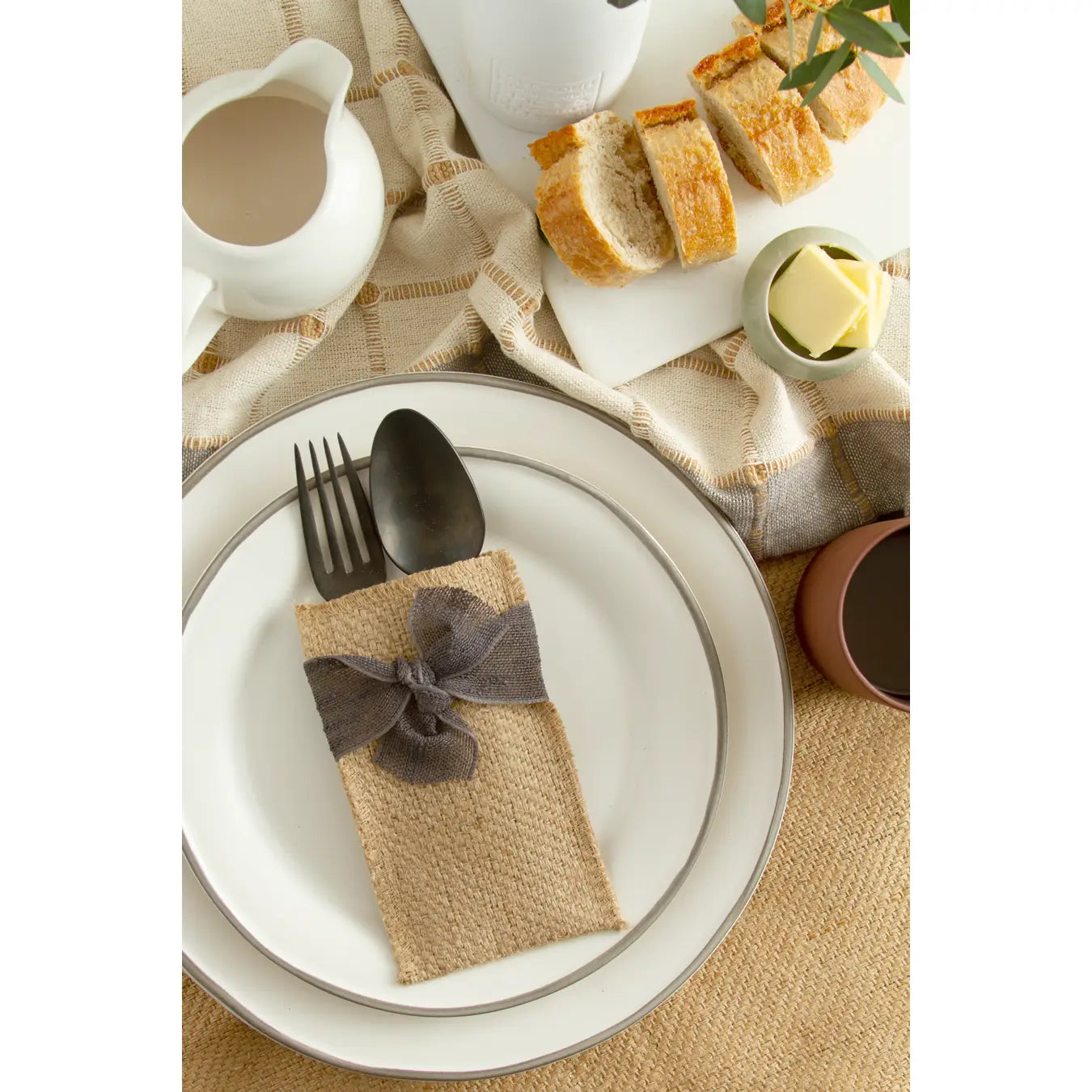 Slate Hand Tied Ribbons Silverware Pouch - Set of 8