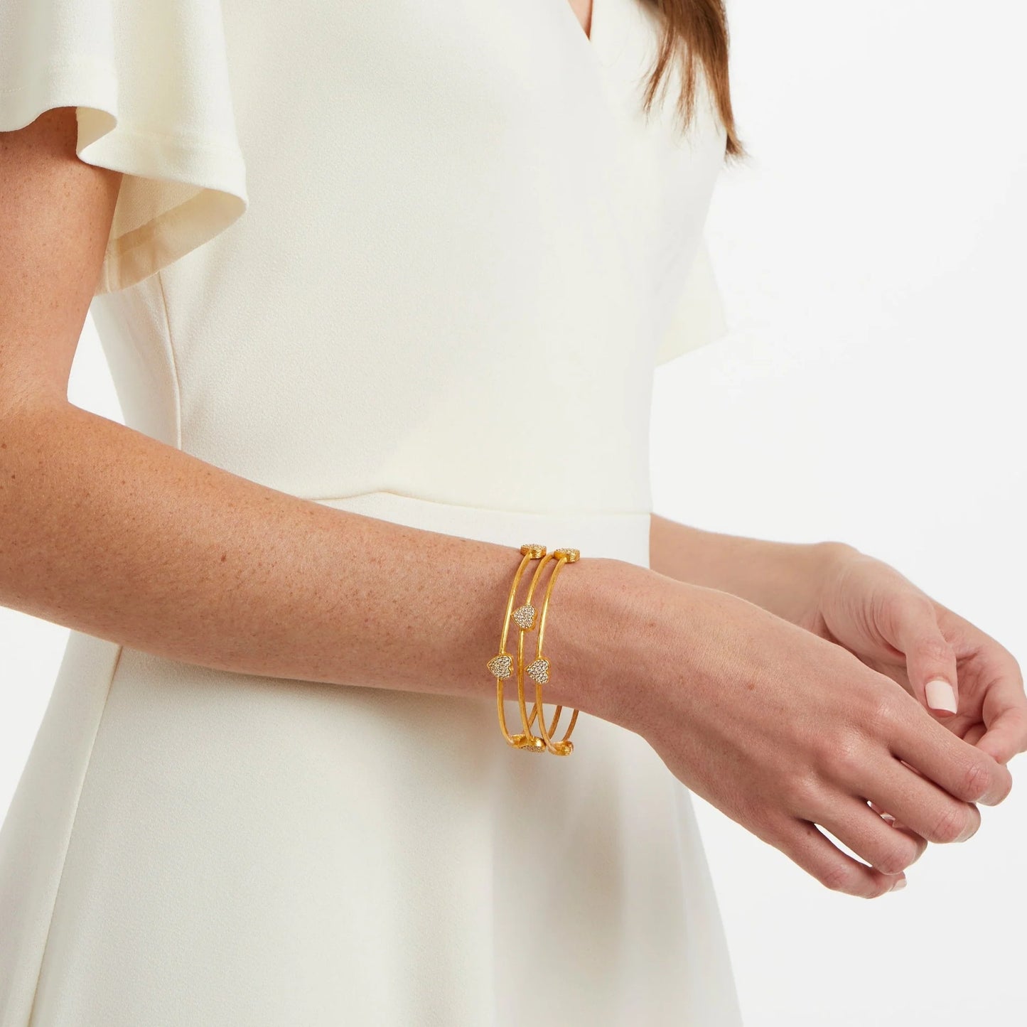 Heart Pavé Gold Bangle White Cubic Zirconia