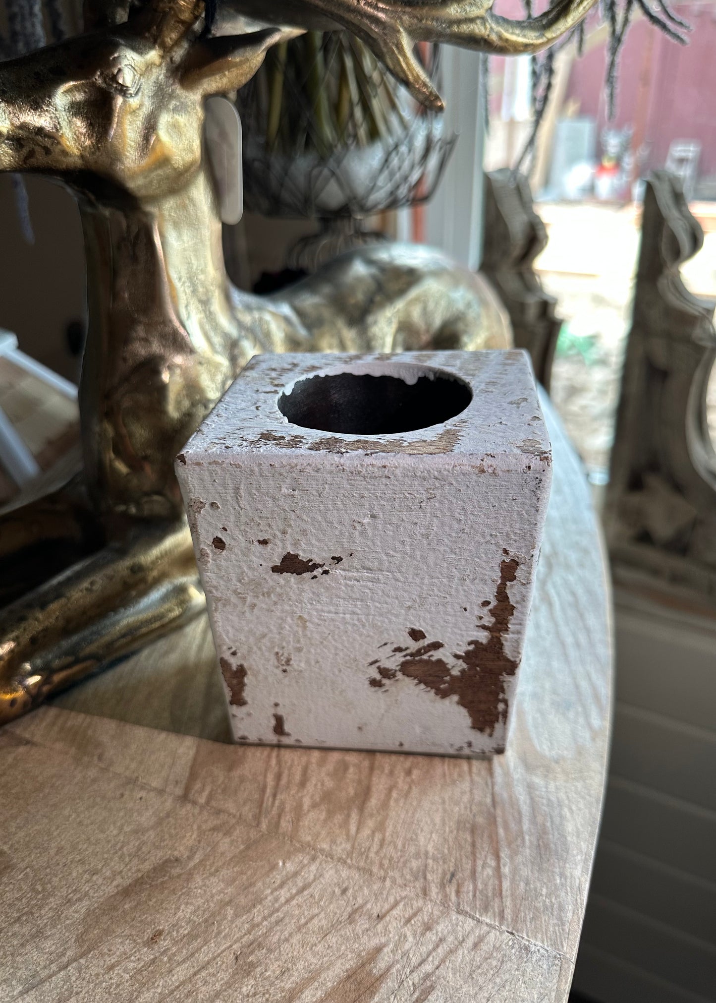 Single Hole Whitewashed Sugar Mold Candle Holder