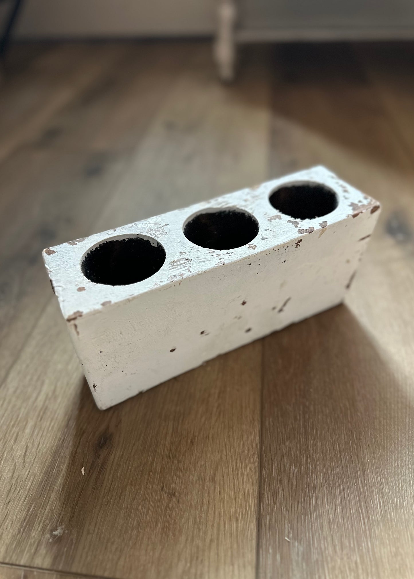 3 Hole Whitewashed Sugar Mold Candle Holder