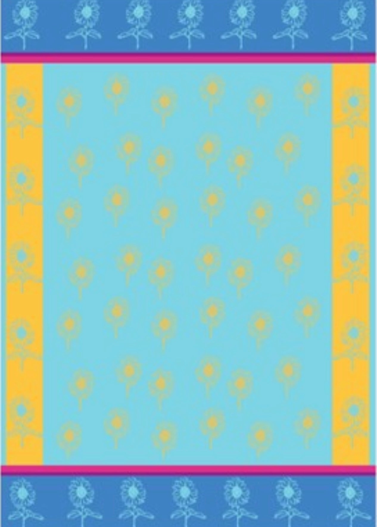 Turquoise-Yellow Mini Sunflowers Jacquard Tea Towel
