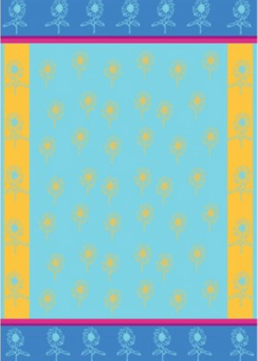 Turquoise-Yellow Mini Sunflowers Jacquard Tea Towel