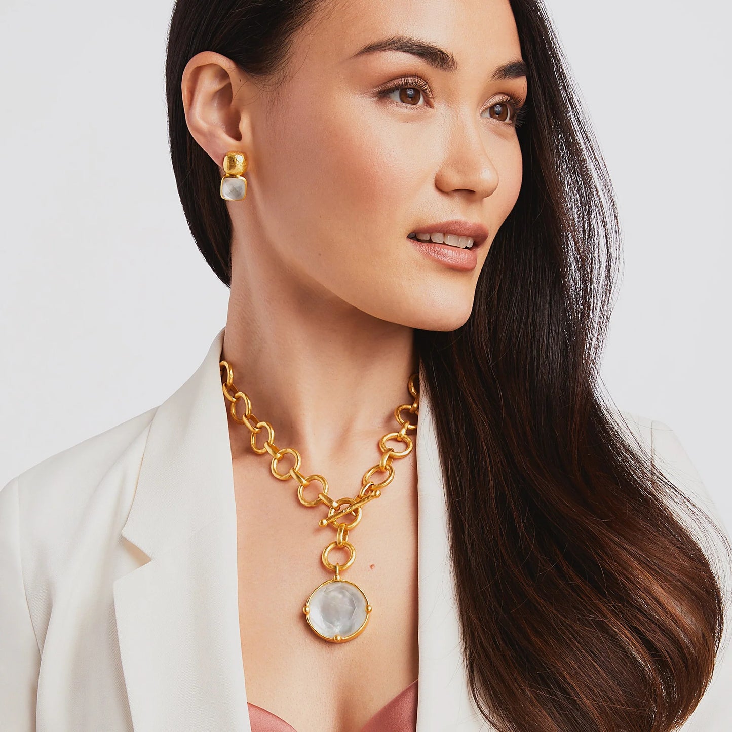 Honeybee Statement Gold Reversible Necklace - Iridescent Clear Crystal