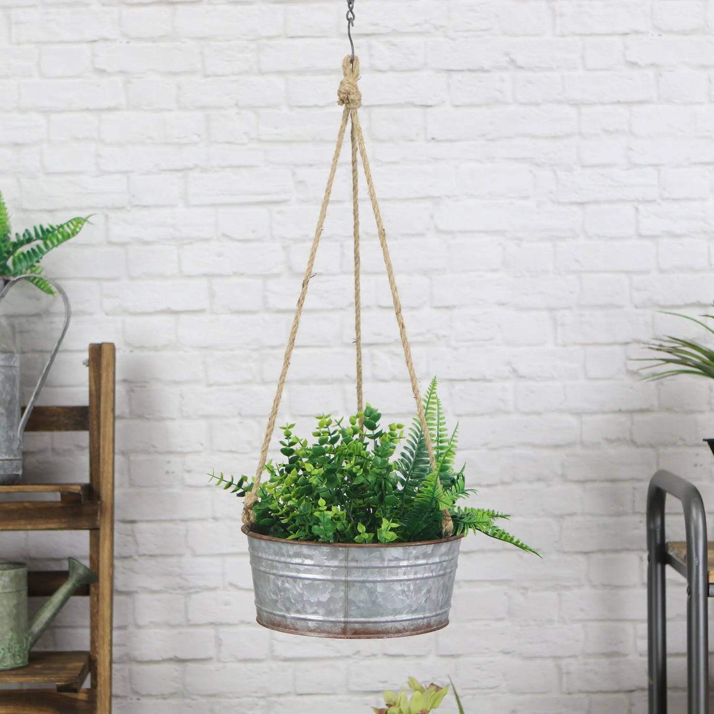 Round Metal Hanging Planter w/ Rope