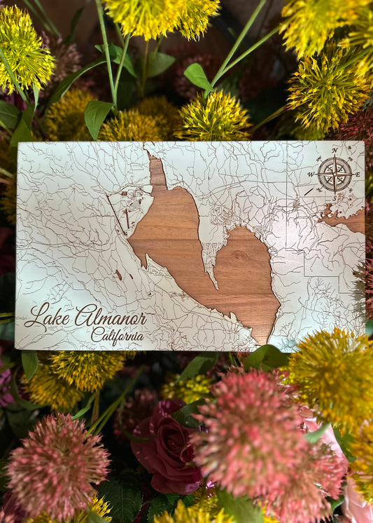 Mini Papier Blanc Map of Lake Almanor Sign