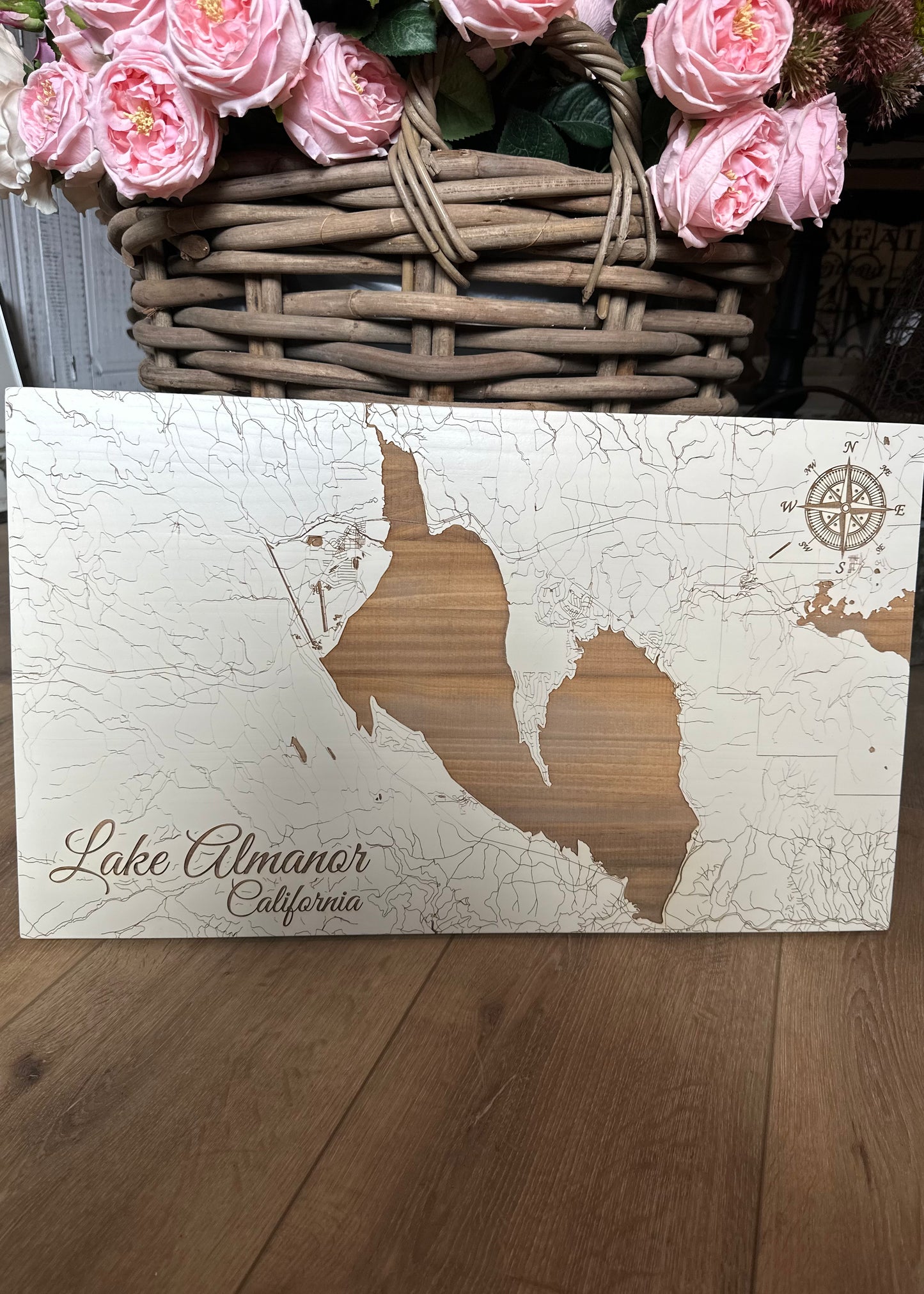 Schmedium Papier Blanc Map of Lake Almanor Sign