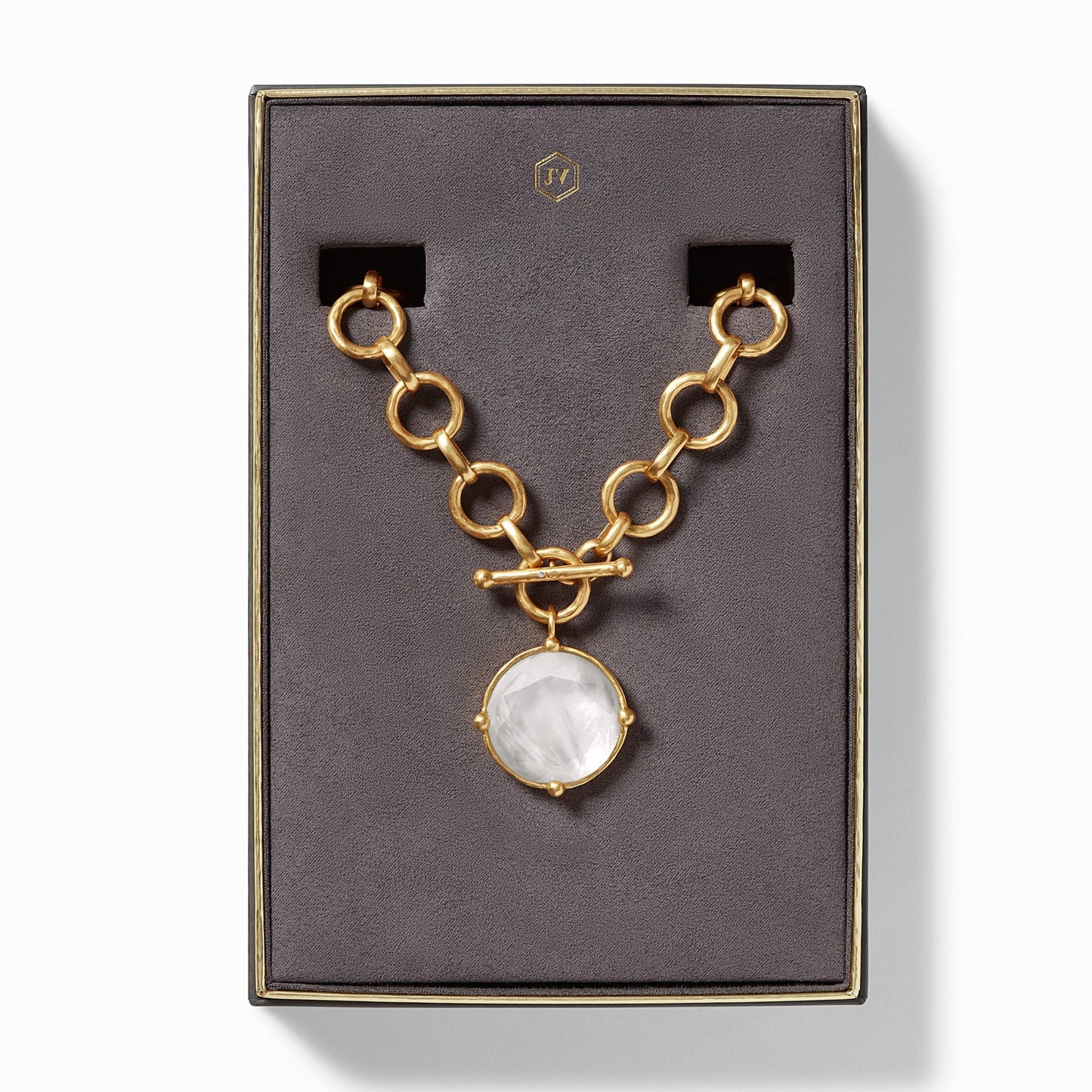 Honeybee Statement Gold Reversible Necklace - Iridescent Clear Crystal