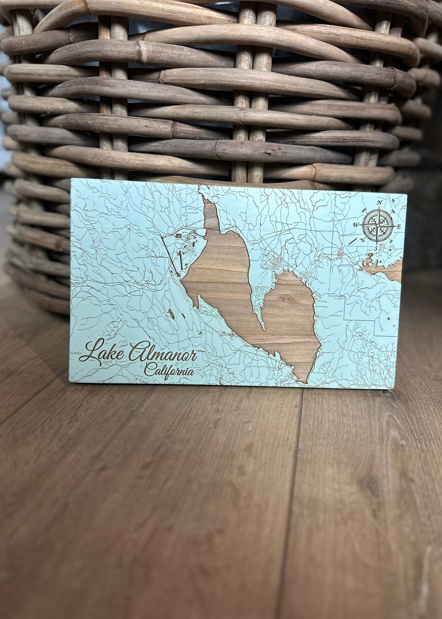 Mini Seaglass Map of Lake Almanor Sign