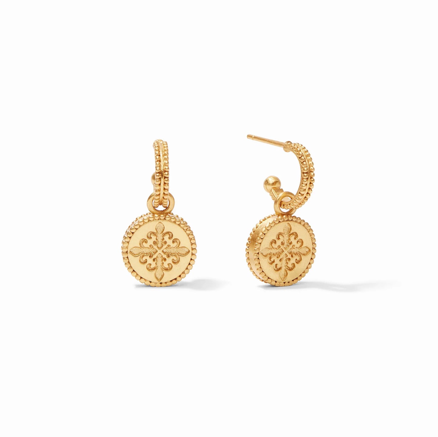 Fleur-de-Lis Hoop & Charm Earring Gold Iridescent Charcoal Blue Reversible