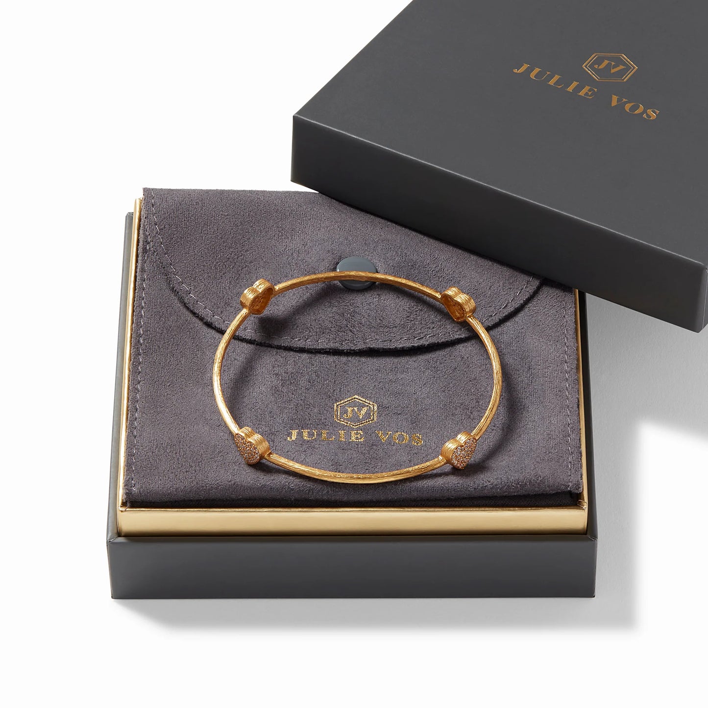 Heart Pavé Gold Bangle White Cubic Zirconia