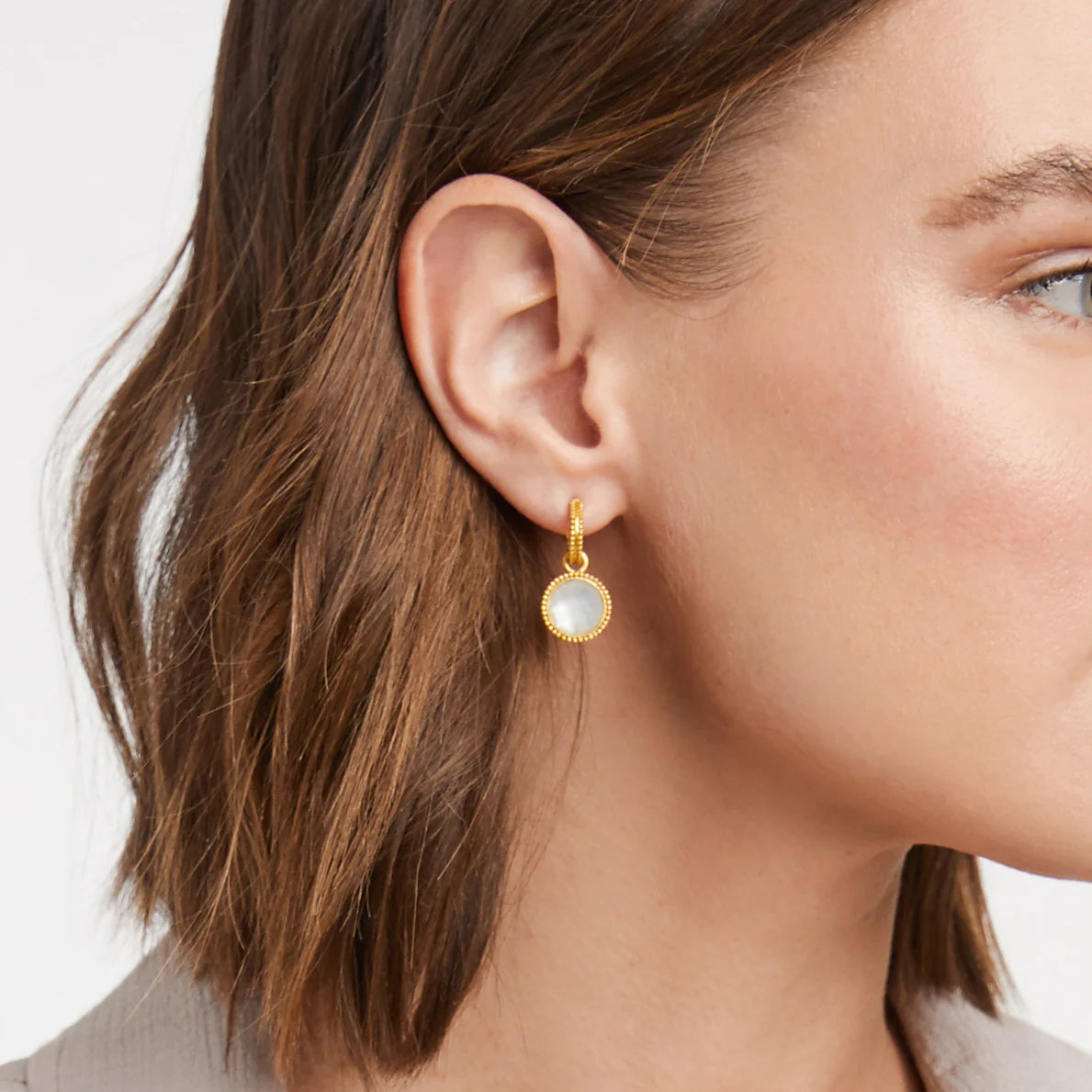 Fleur-de-Lis Hoop & Charm Earring Gold Pavé Cubic Zirconia Reversible
