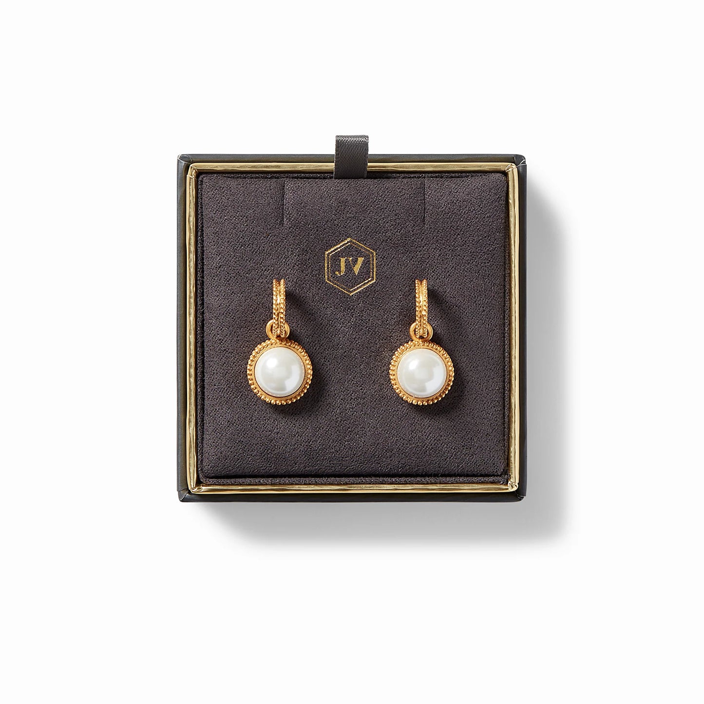Fleur-de-Lis Hoop & Charm Earring Gold Pavé Cubic Zirconia Reversible