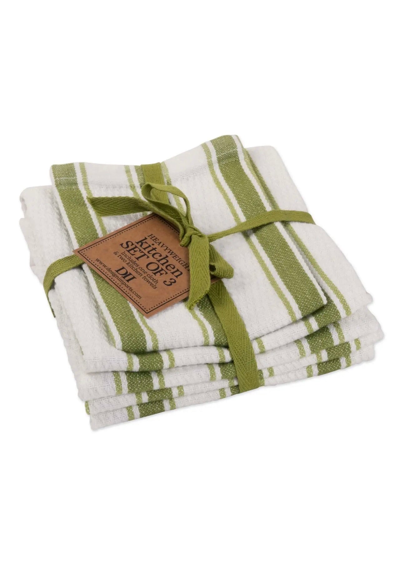 Parsley Green Classic Stripe Heavyweight Kitchen Set of 3