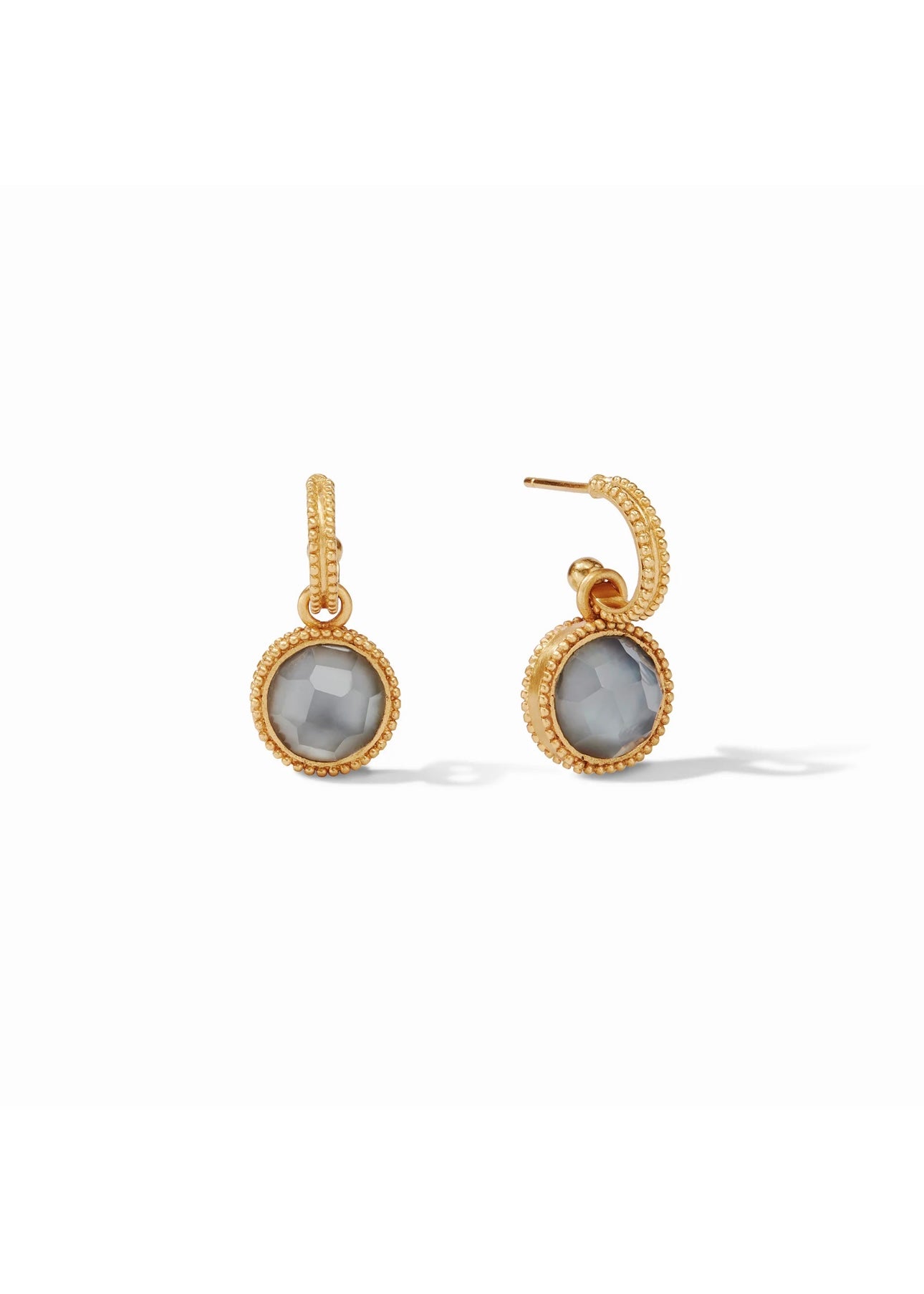 Fleur-de-Lis Hoop & Charm Earring Gold Iridescent Charcoal Blue Reversible