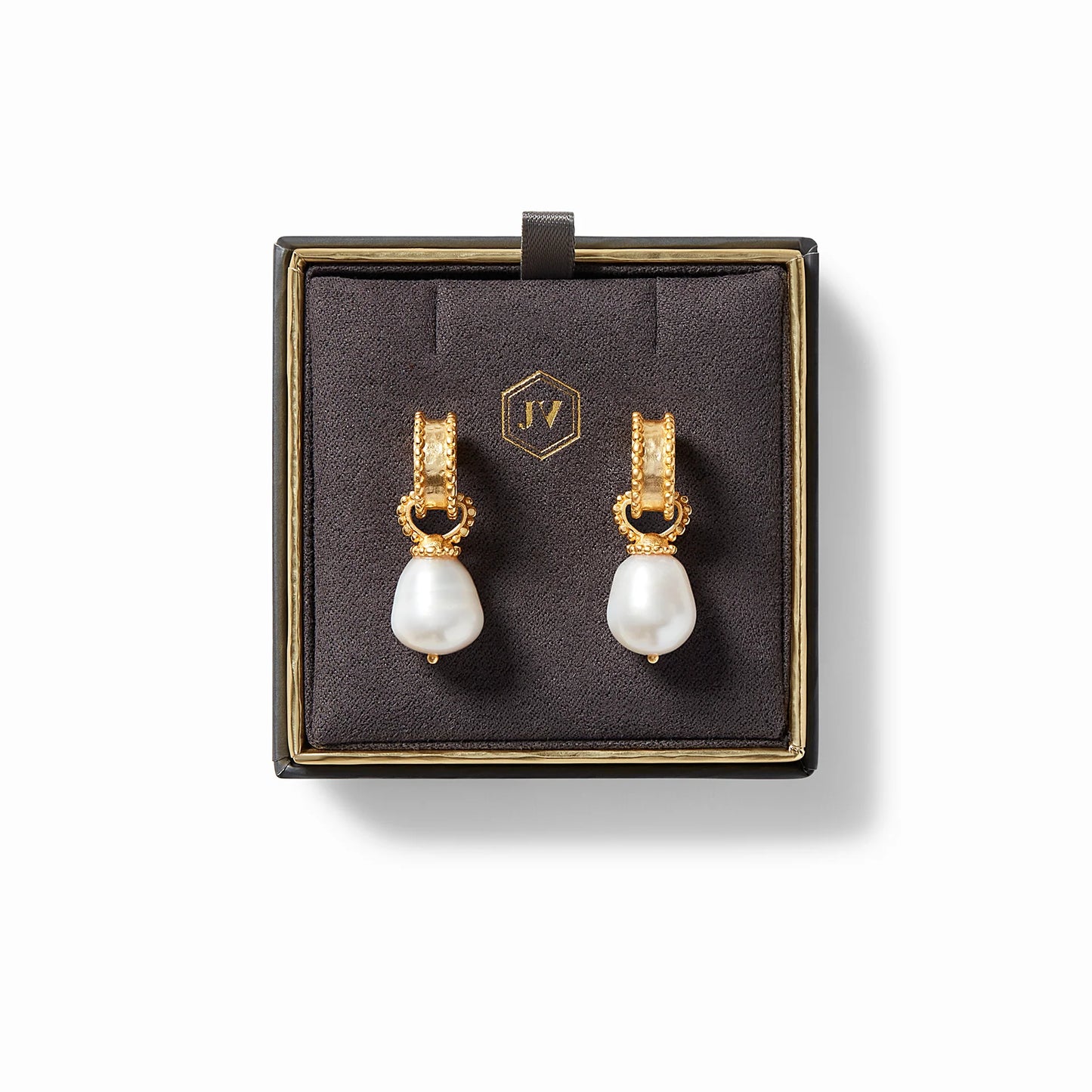 Marbella Pearl Hoop & Charm Gold Earring - Freshwater Pearl