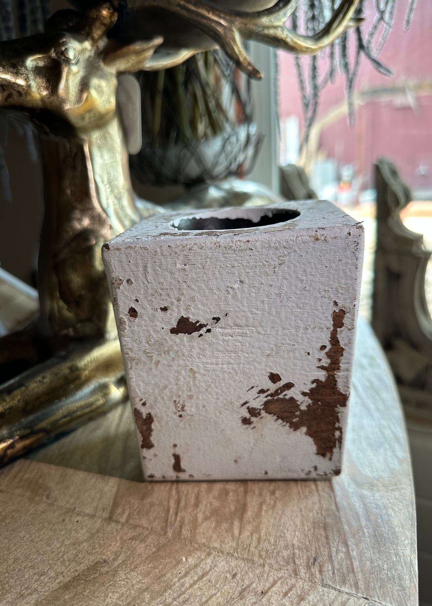 Single Hole Whitewashed Sugar Mold Candle Holder