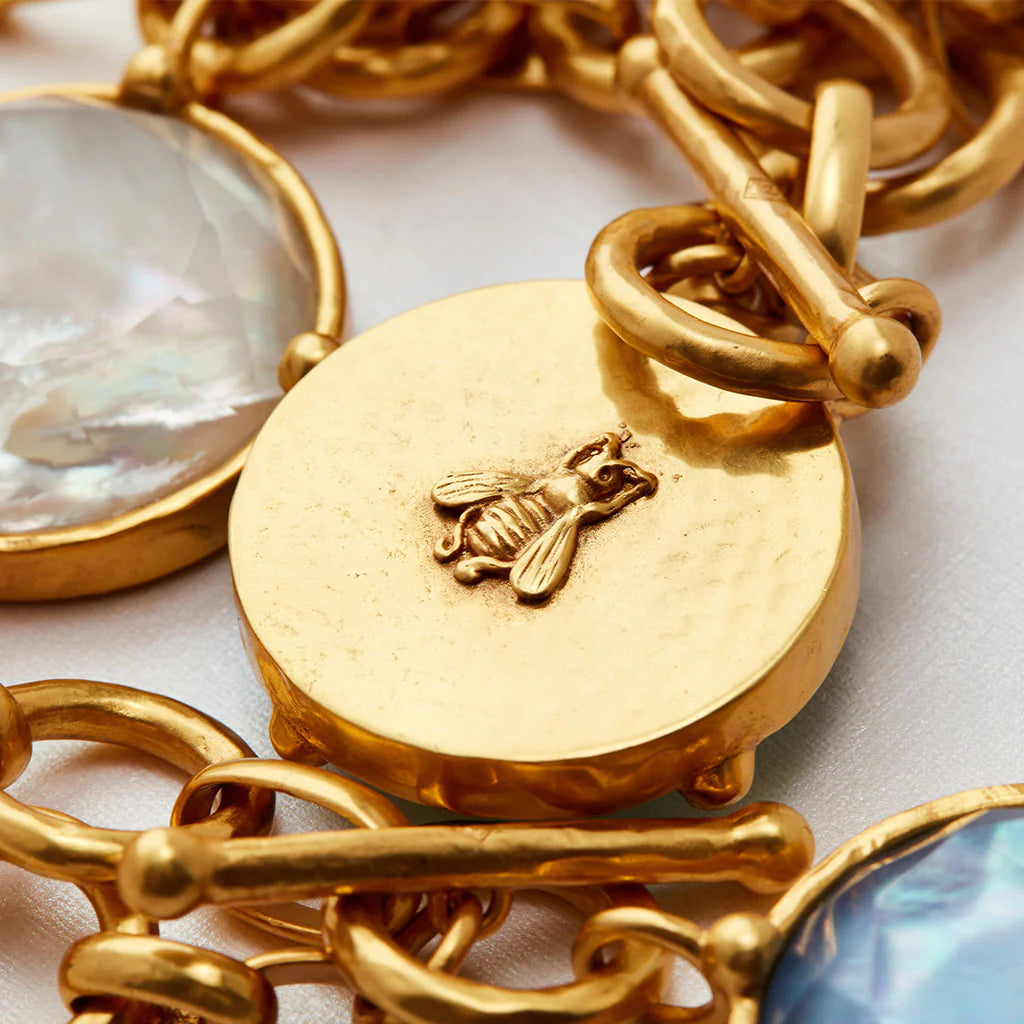 Honeybee Statement Gold Reversible Necklace - Iridescent Clear Crystal
