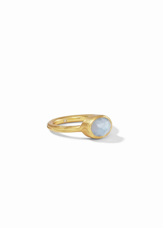 Jewel Stack Gold Ring Iridescent Chalcedony Blue - Size 9