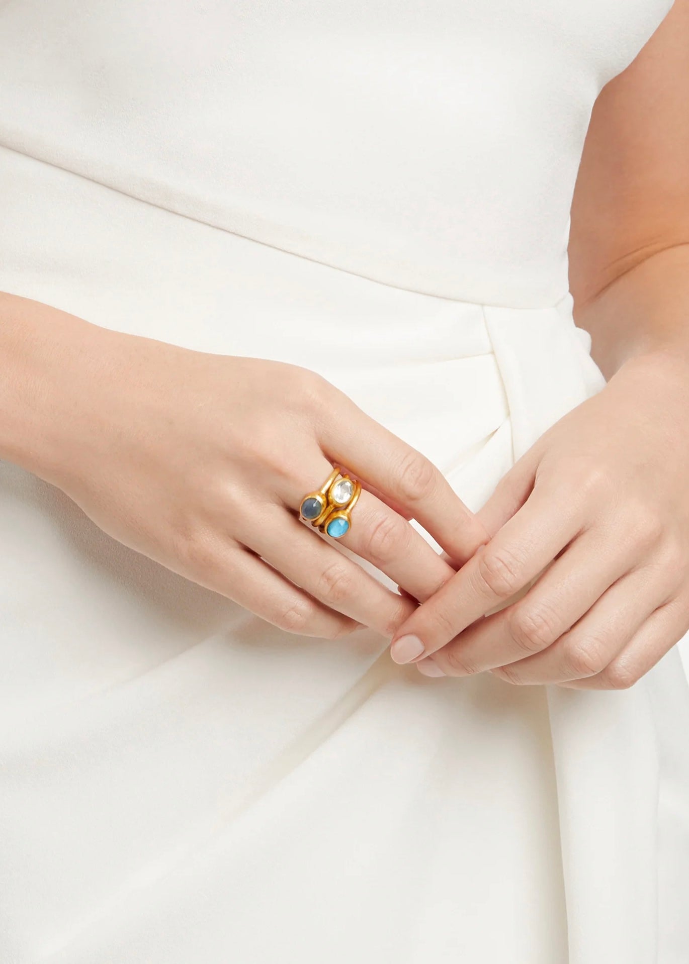 Jewel Stack Gold Ring Iridescent Charcoal Blue - Size 7