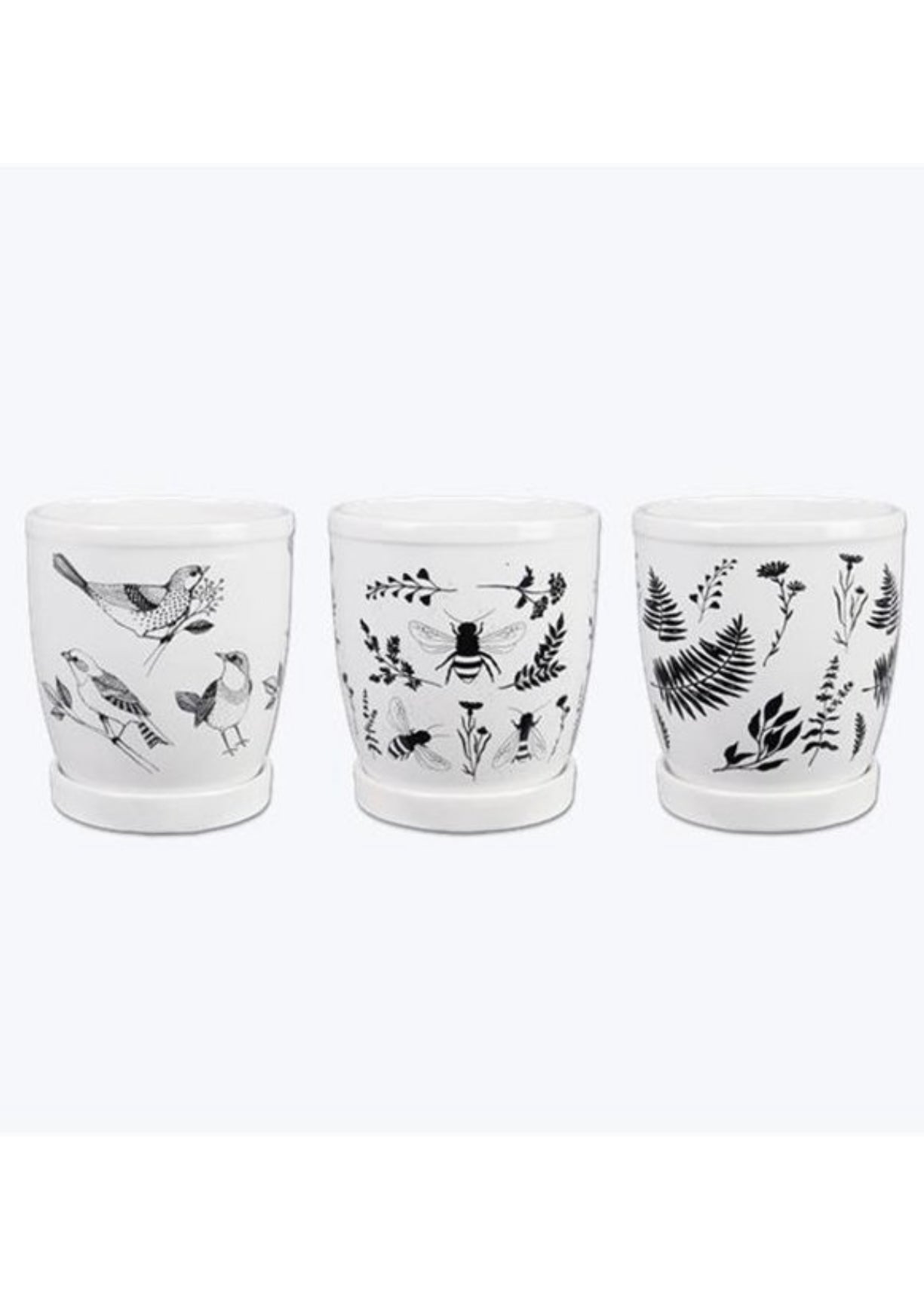 Ceramic Planter - Birds, Ferns, Honey bee