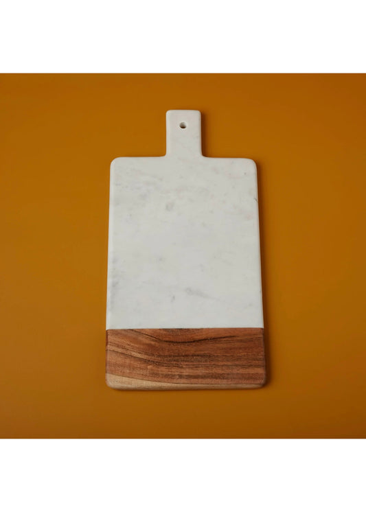 Pavia Rectangular Handle Board / White Marble & Acacia Wood Rectangular Handled Board