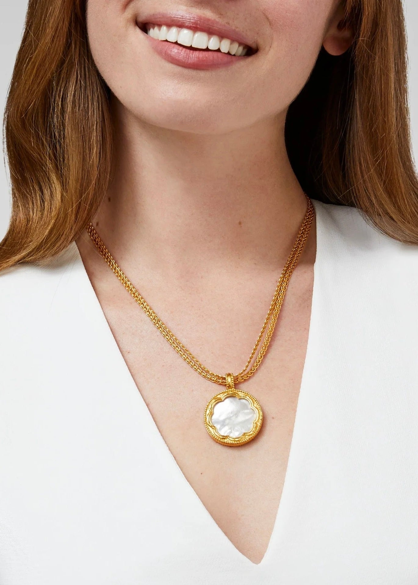 Trieste Coin Statement Gold Pendant - Mother of Pearl