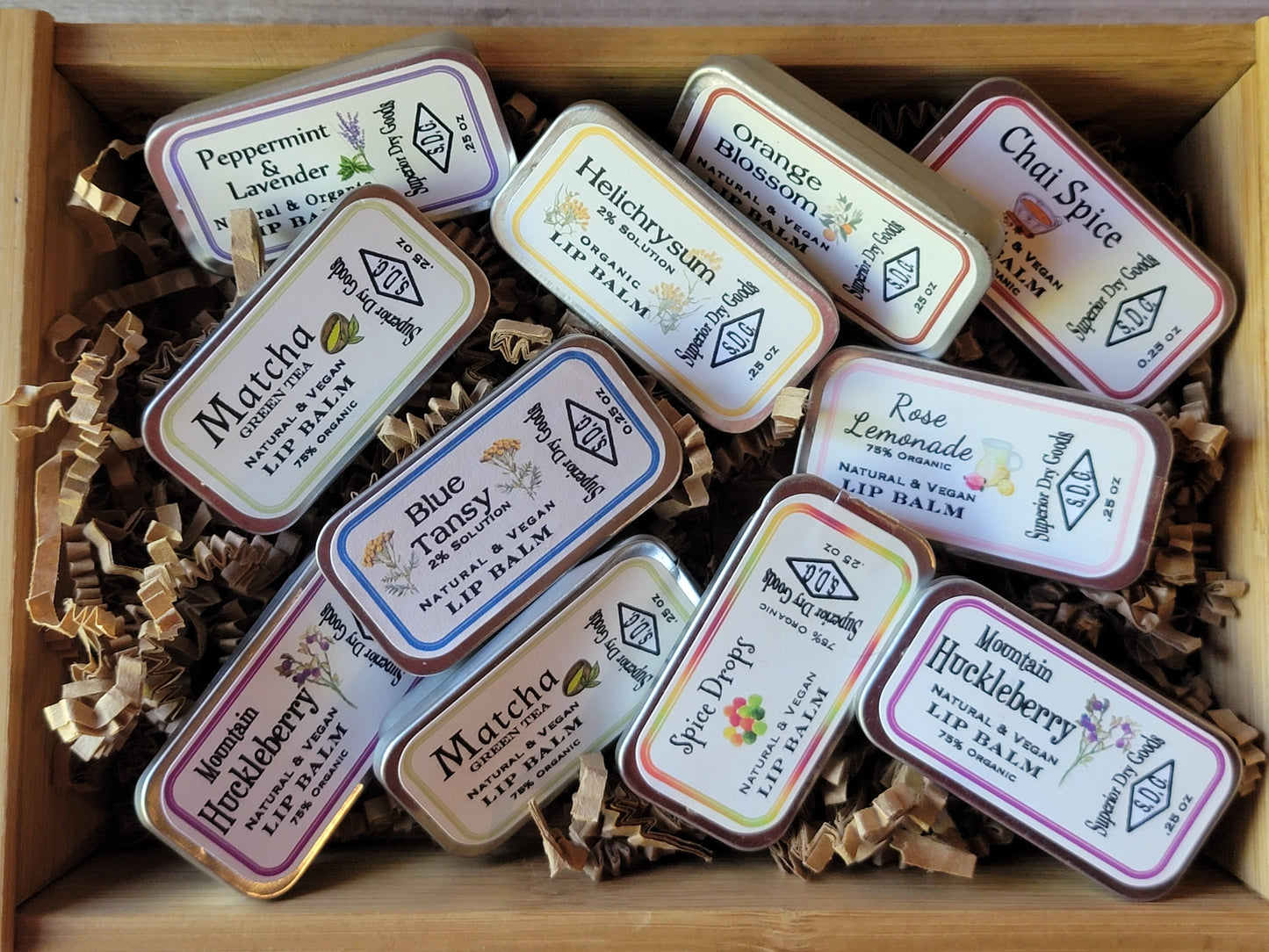 Natural Lip Balm Variety | Lot of 10 Flavors | Slider Tins