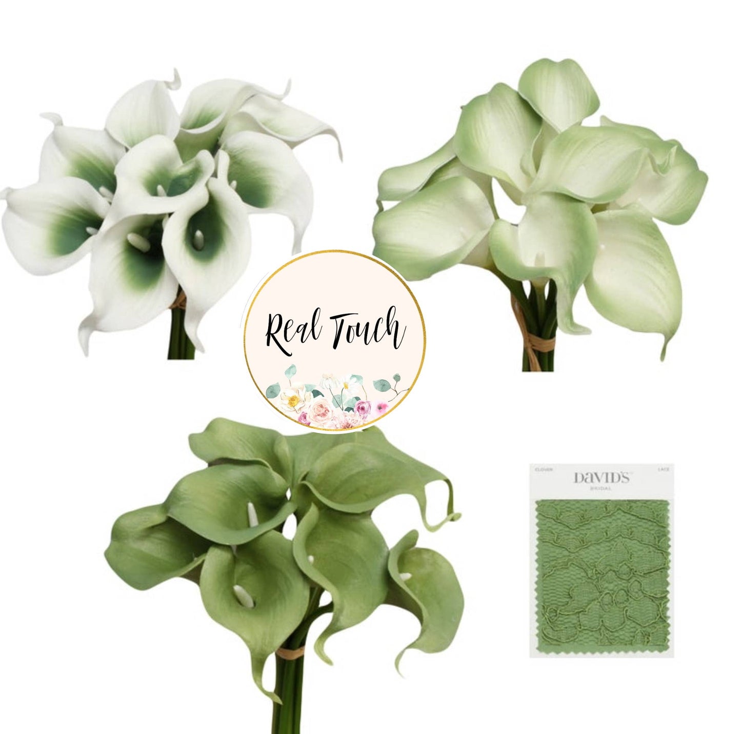 Pack of 10-real touch calla lily green color palette: Clover Green