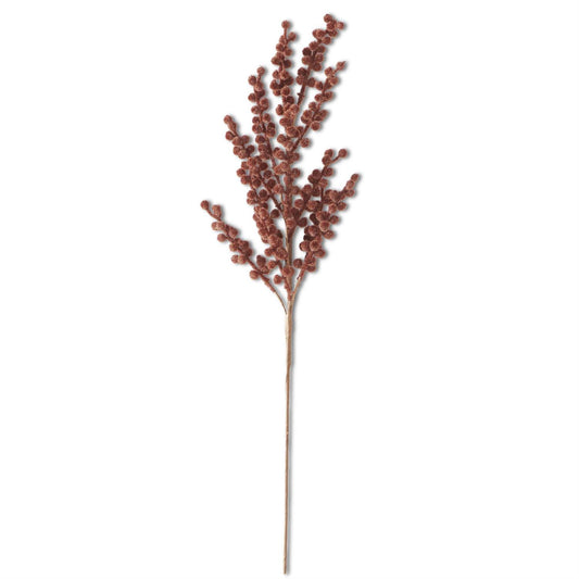 28" Brown Flocked Berry Stem