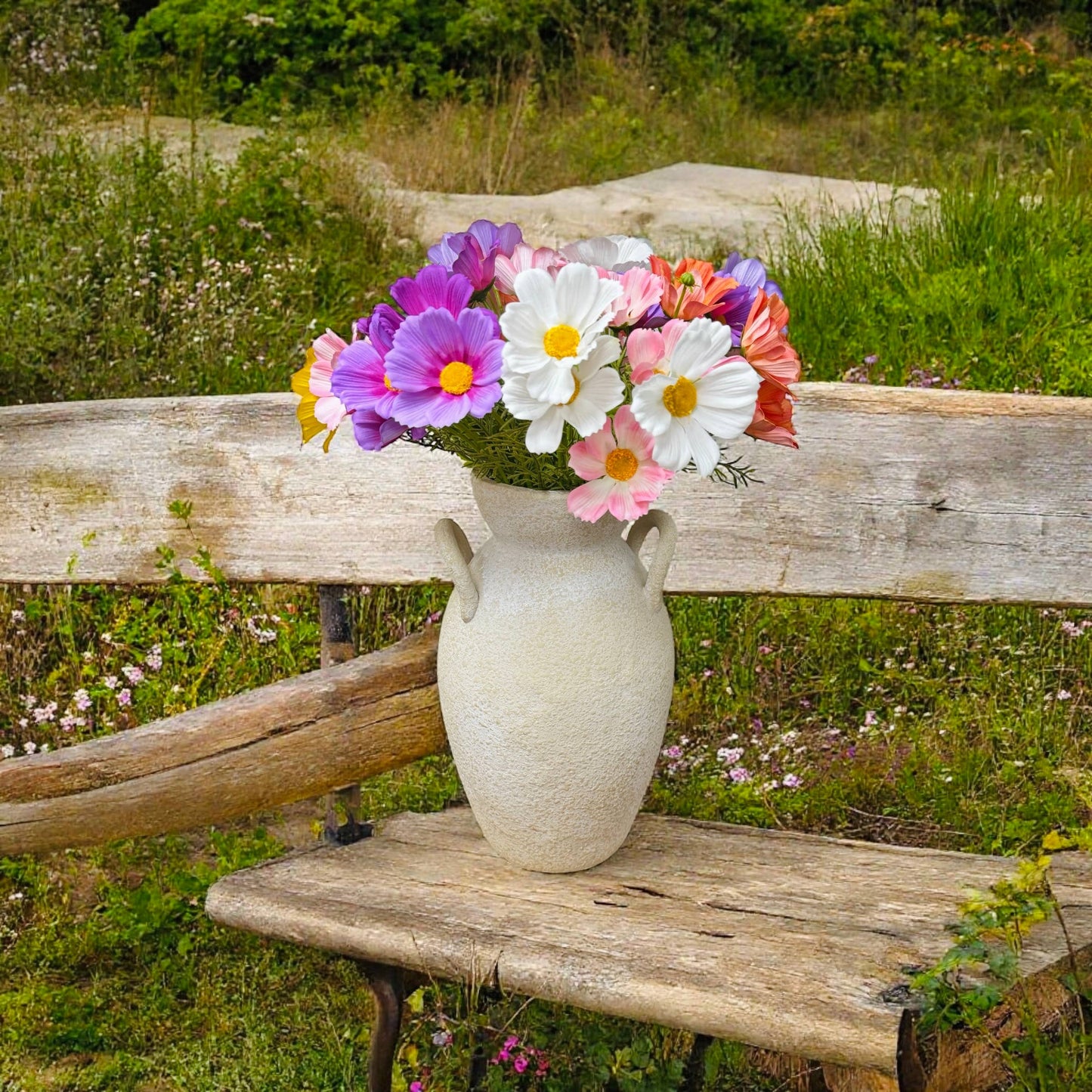 20" Real Touch Cosmos Flowers-vibrant lifelike colors: Beige