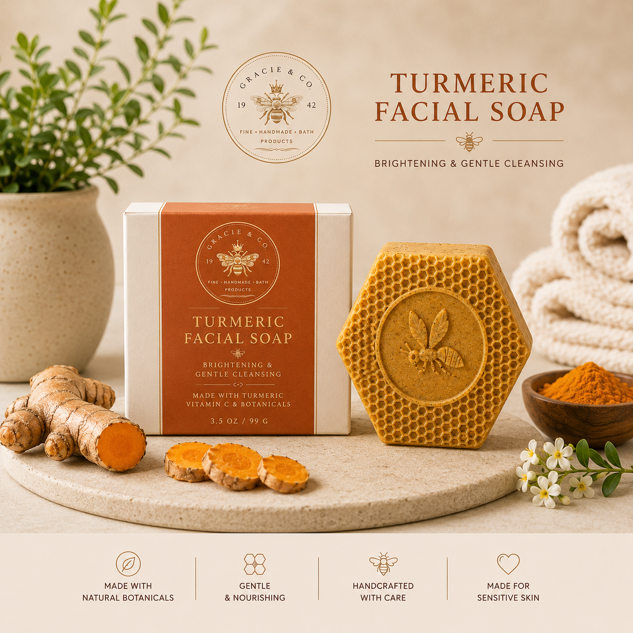 Glow Turmeric Vitamin C & Sea Moss Clay Facial Soap