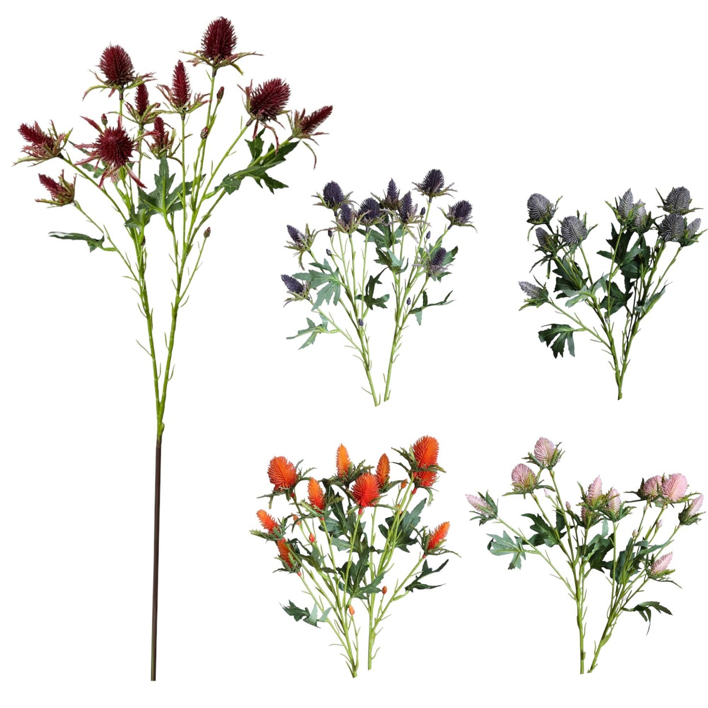 26" Artificial Thistle Eryngium Sea Holly-10Flowers : Rustic Grey