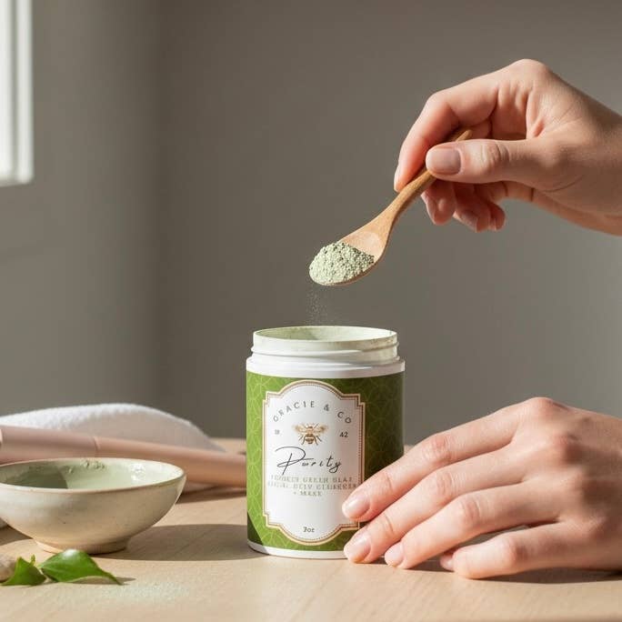 Clay Facial Powder Cleanser + Mask (No Preservatives): FRENCH GREEN CLAY (MINT)