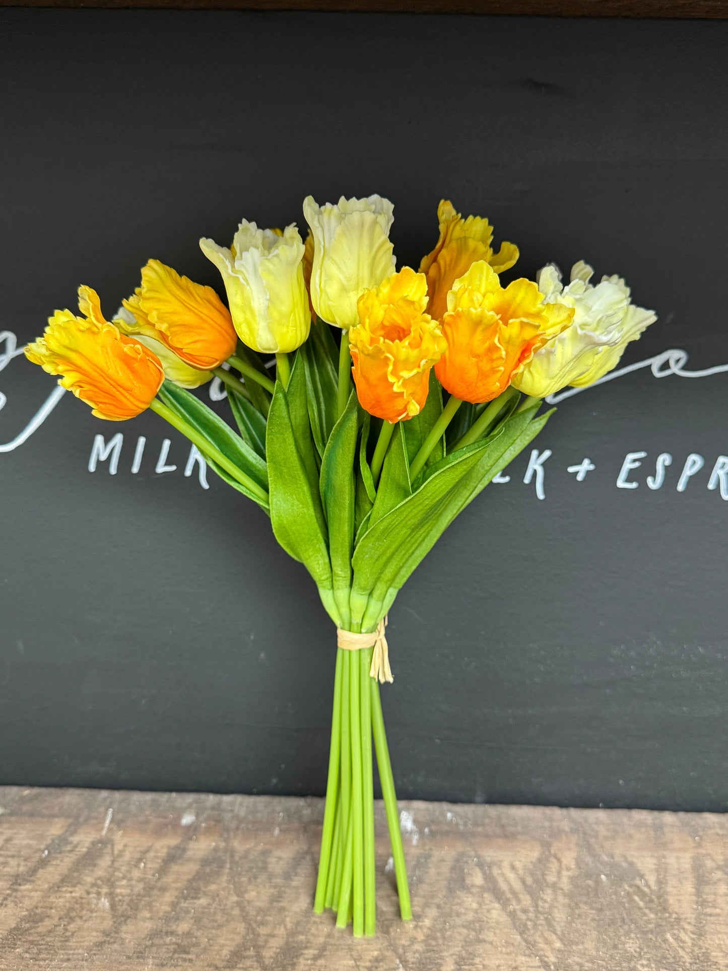 14"-Pack of 12 stems-Soft Real Touch PU Parrot Mini Tulip: White