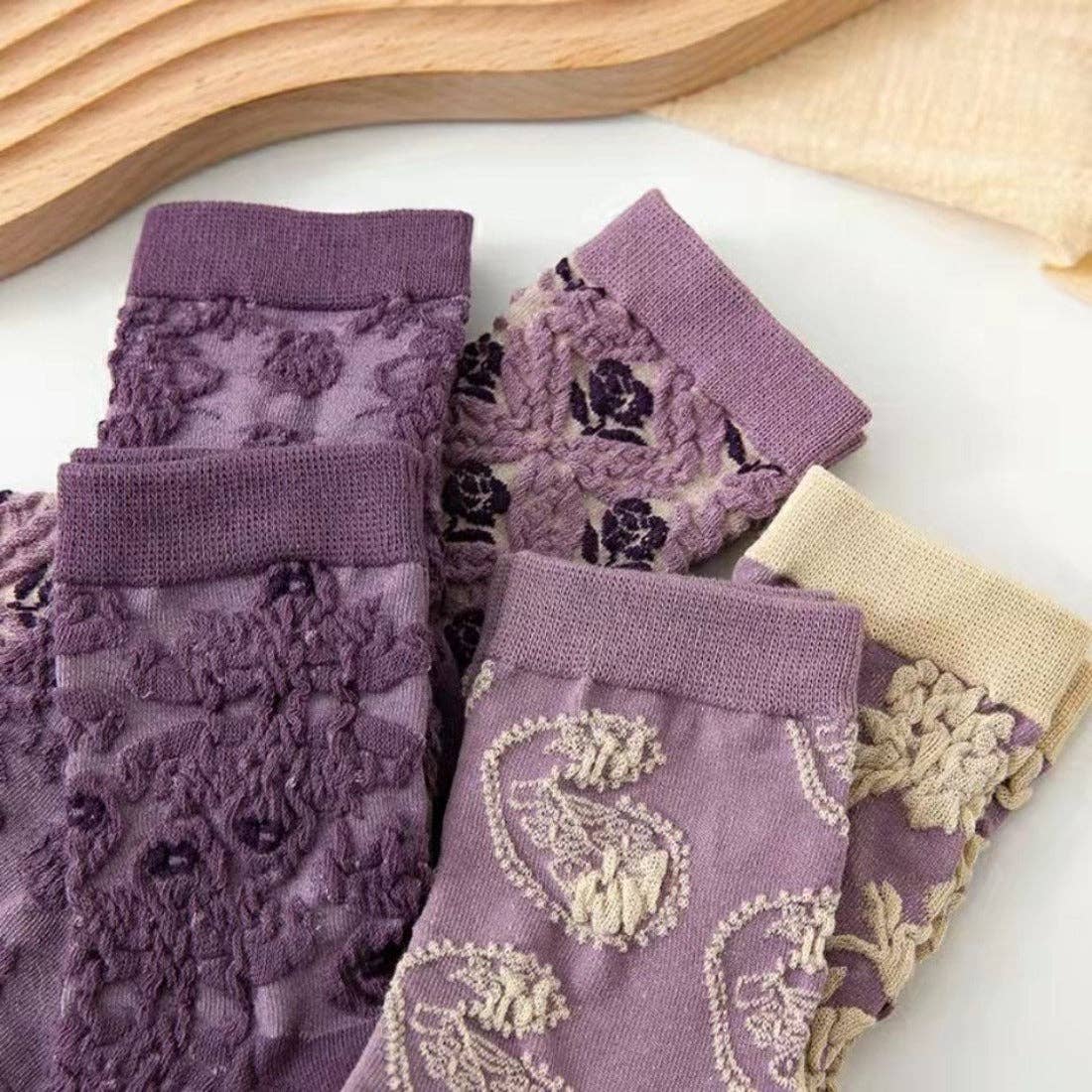 Rufia - Purple Embossed Women's Socks: 1 / One Size