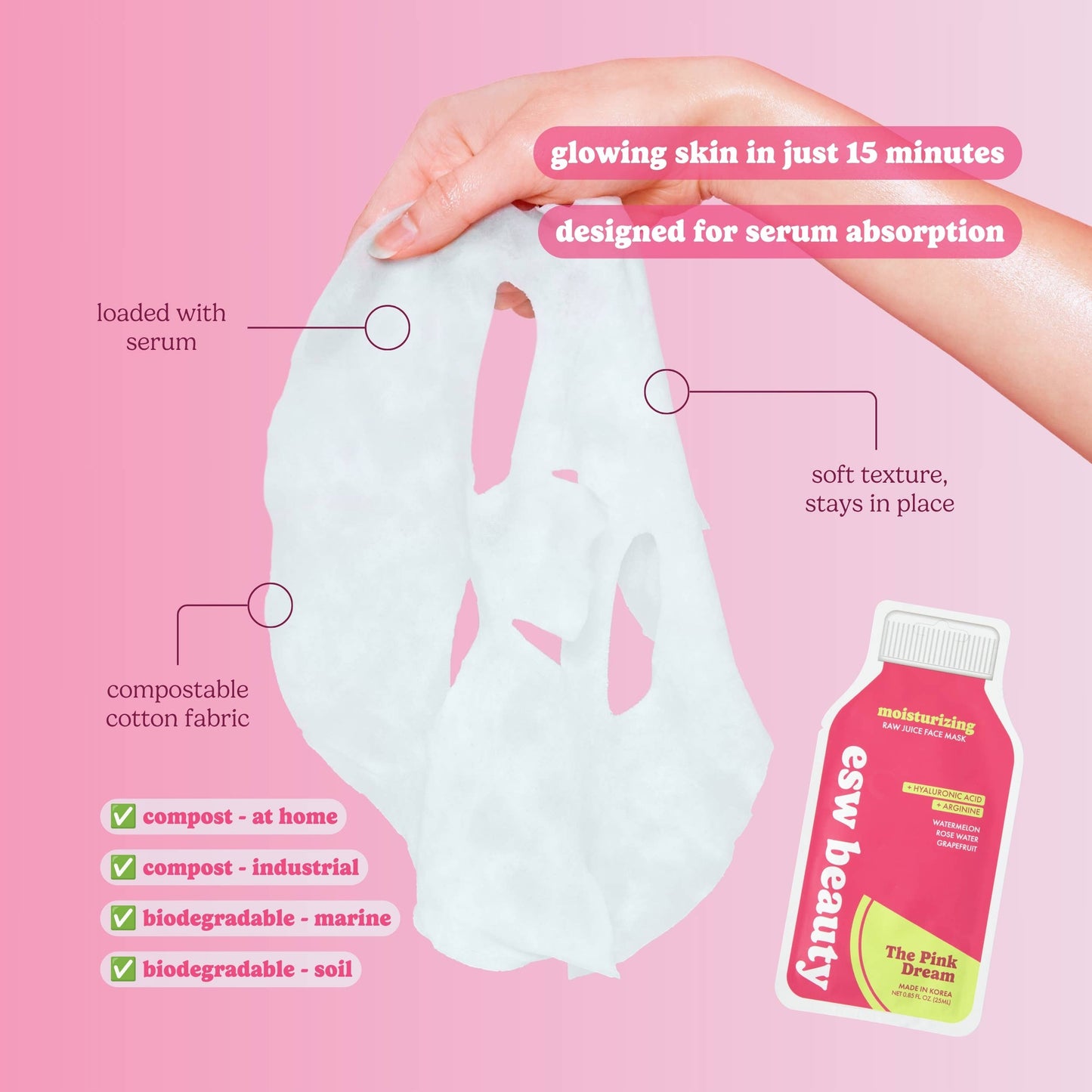 Pink Dream Moisturizing Raw Juice Sheet Mask: With Peg Hole