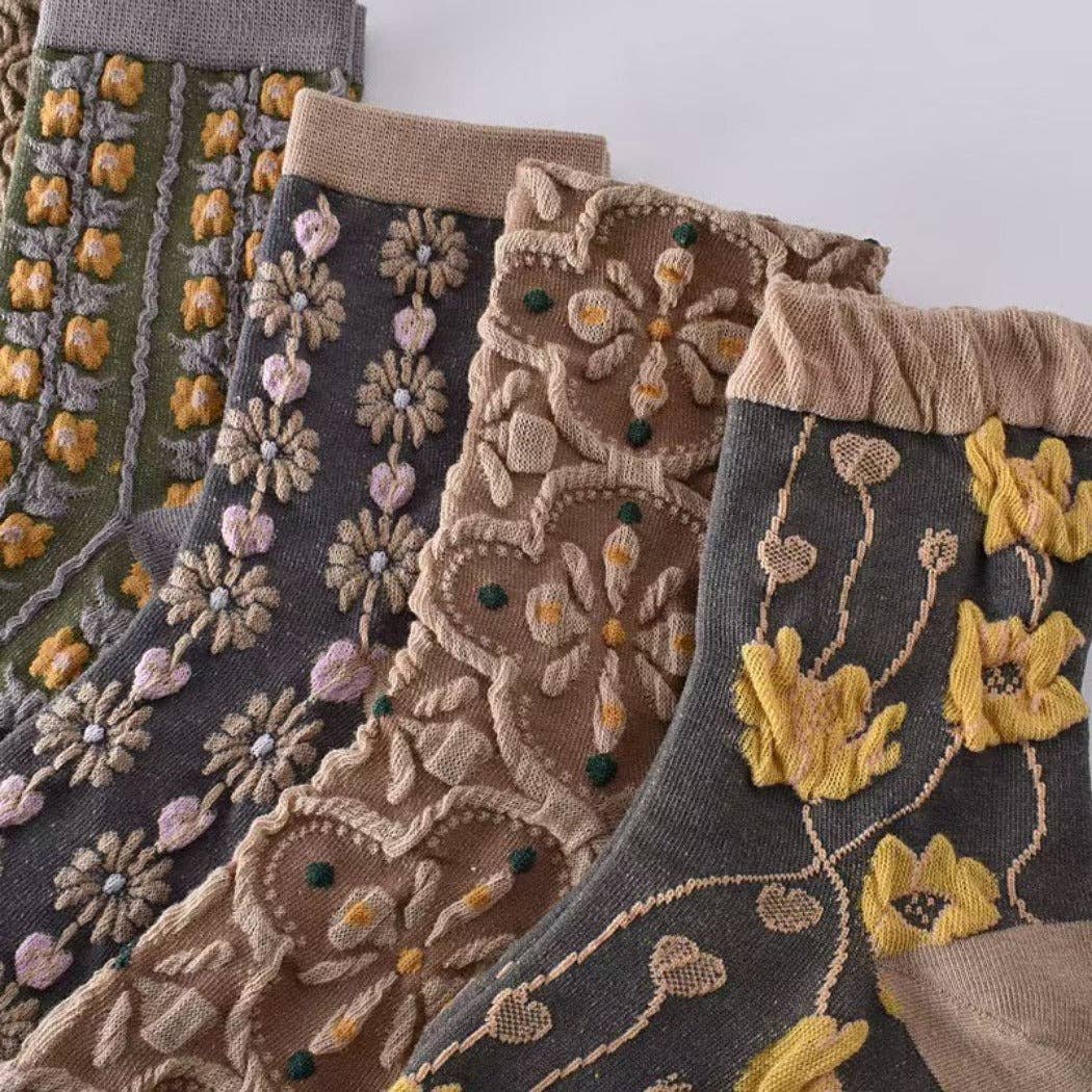 Rufia - Floral Knit Socks - Vintage & Stretchy: Sun